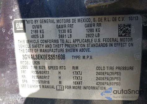 2014 Chevrolet Captiva Sport Lt from USA, damaged, VIN 3GNAL3EK0ES551608